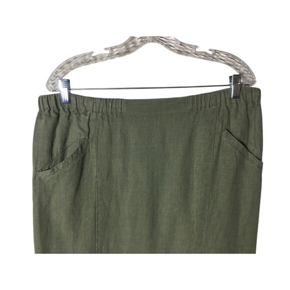 Flax Skirt Women's Size Small Green 100% Linen Stretch Pockets Knee Length - Picture 2 of 6